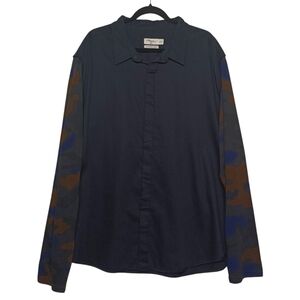 3.1 PHILLIP LIM Colorful Camo Print Long Sleeve Black Button Front Shirt XXL